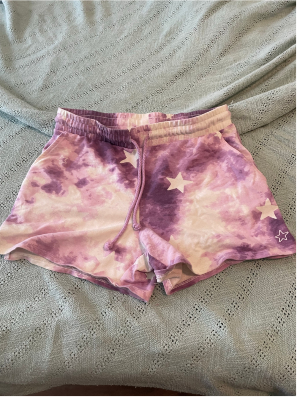 Women's Wildfox Star Print Tie-Dye Shorts Purple White Size S lounge wear